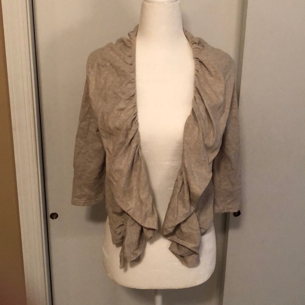INC Macy’s Tan Crop Open Front Cascade Cardigan